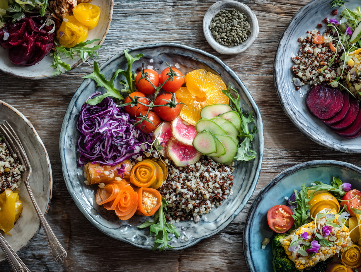 Színes zöldségek és gyümölcsök tálban